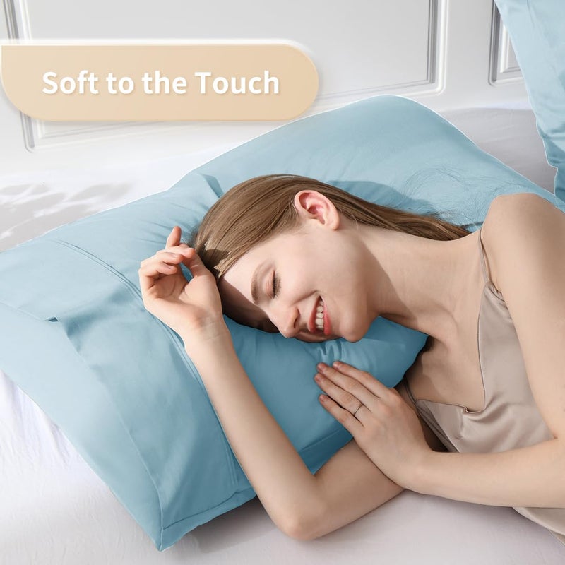 Parkdeny Standard Pillowcases  Cooling Viscose from Bamboo Pillow Covers with Envelope Closure  Soft Moisture-Wicking for Hot Sleepers  Hair and Skin-Friendly  Aqua Blue  2 Pack - Image 3