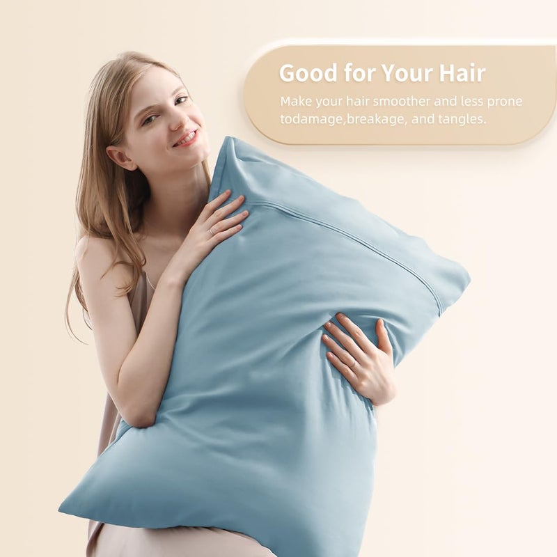 Parkdeny Standard Pillowcases  Cooling Viscose from Bamboo Pillow Covers with Envelope Closure  Soft Moisture-Wicking for Hot Sleepers  Hair and Skin-Friendly  Aqua Blue  2 Pack - Image 2