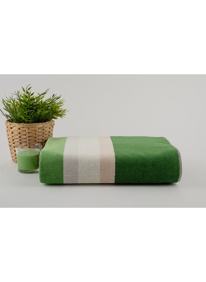 White Rose Towel Cross Stripe 500 Gsm 100% Cotton Terry -Cross Stripe Design1 Bath  70X140 CmLuxury Touch Extra Absorbent-Green  - Image 1