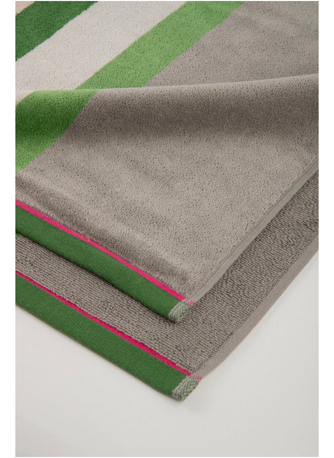 White Rose Towel Cross Stripe 500 Gsm 100% Cotton Terry -Cross Stripe Design1 Bath  70X140 CmLuxury Touch Extra Absorbent-Green  - Image 3