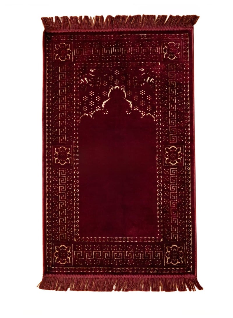 سجاد صلاه مصنوعه من القطيفه الناعمه  خامه عاليه الجوده باللون الاحمر الغامق - Image 1
