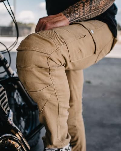 LOMENG Motorcycle Riding Pants Motorbike Motocross Cycling Jeans Safety CE Knee Hip Removable Armored All Seasons for Men Khaki 32 - Image 2