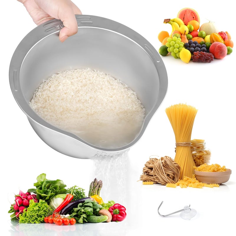 Winter Shore Stainless Steel Rice Colander Strainer with Pouring Spout Stainless Steel Kitchen Strainer for Rinsing Cleaning Draining Pasta Quinoa Fruits Vegetables Beans - Image 1