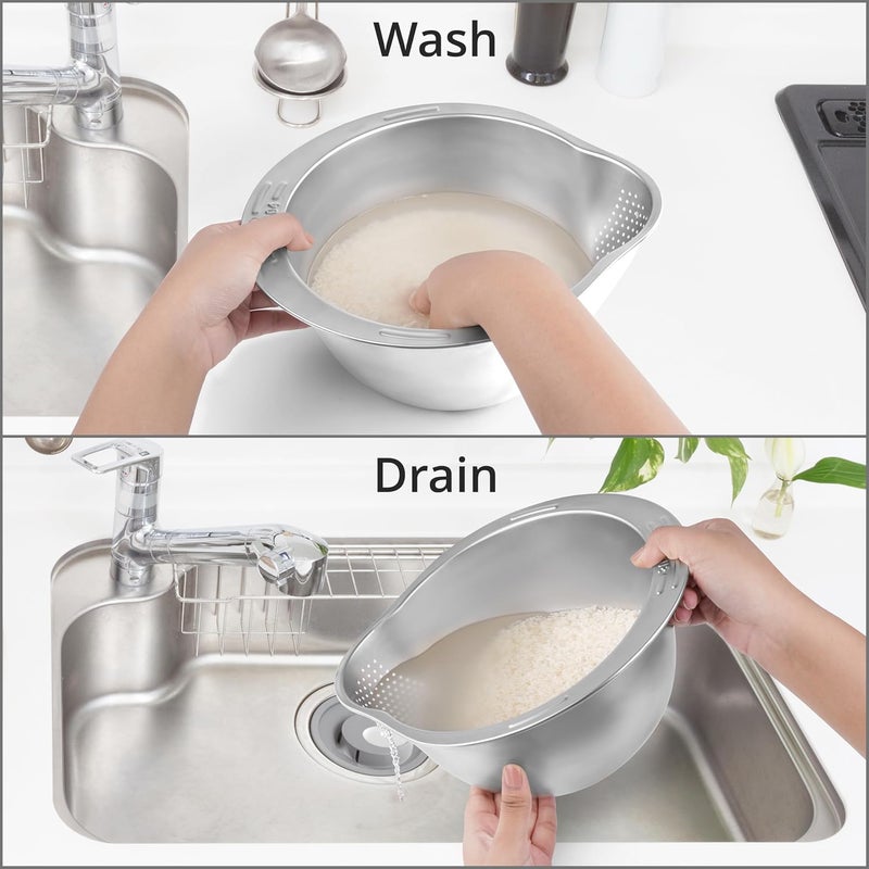 Winter Shore Stainless Steel Rice Colander Strainer with Pouring Spout Stainless Steel Kitchen Strainer for Rinsing Cleaning Draining Pasta Quinoa Fruits Vegetables Beans - Image 5