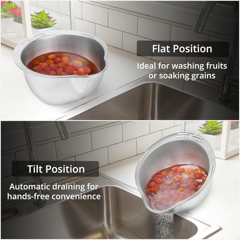 Winter Shore Stainless Steel Rice Colander Strainer with Pouring Spout Stainless Steel Kitchen Strainer for Rinsing Cleaning Draining Pasta Quinoa Fruits Vegetables Beans - Image 4