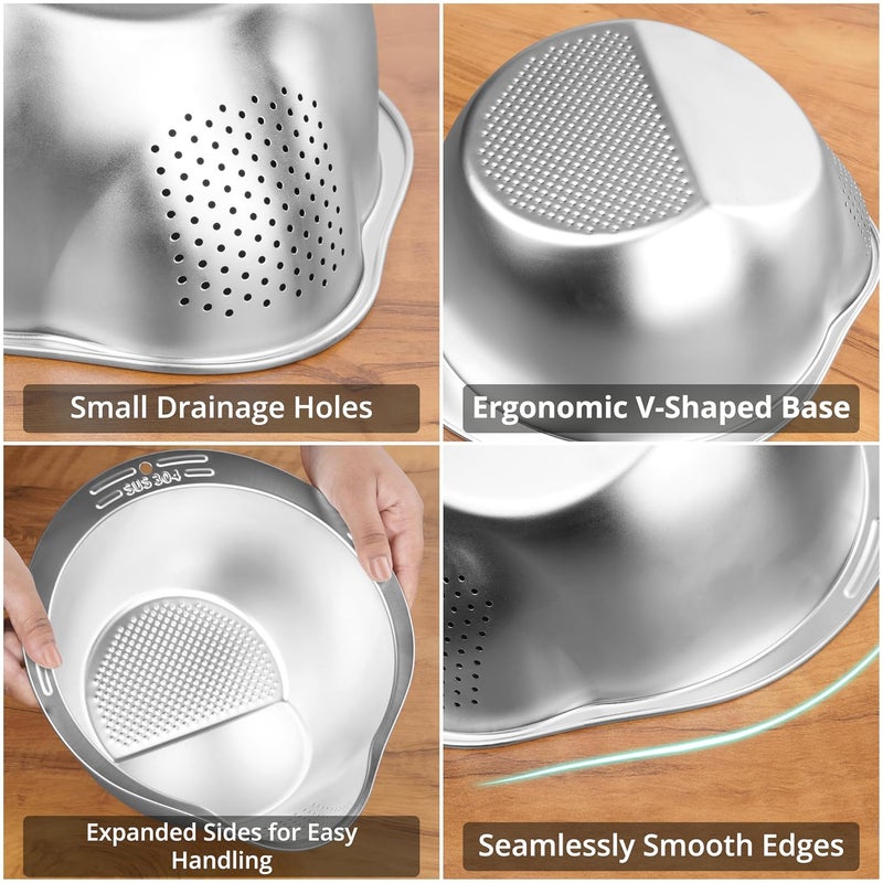 Winter Shore Stainless Steel Rice Colander Strainer with Pouring Spout Stainless Steel Kitchen Strainer for Rinsing Cleaning Draining Pasta Quinoa Fruits Vegetables Beans - Image 3