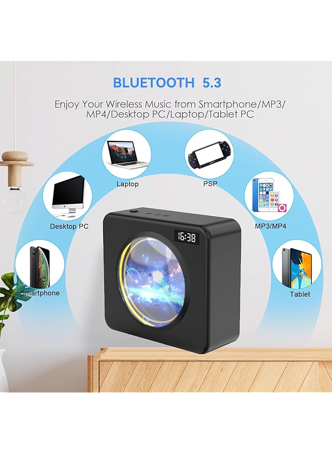 إيروريكس مكبر صوت بلوتوث لاسلكي محمول مع صوت ستيريو عالي الدقة وساعة رقمية وتأثيرات إضاءة محيطية، يدعم بطاقة Tf Bluetooth Aux، مثالي للمنزل وهدايا عيد الميلاد للفتيات والأولاد والعائلة - Image 2