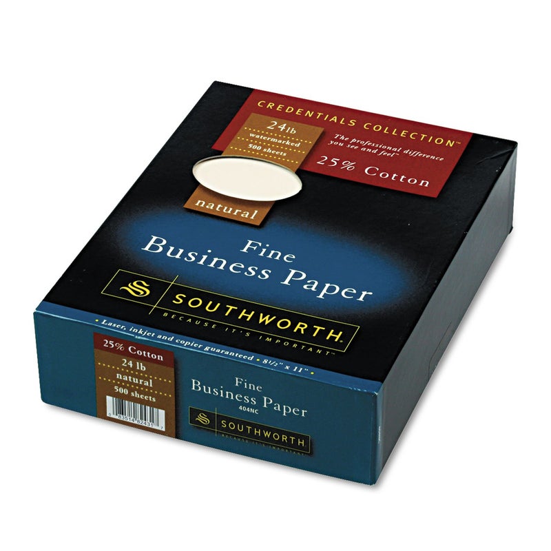 Southworth 404NC 25 Cotton Business Paper Natural 24 lbs Wove 812 x 11 500Box FSC