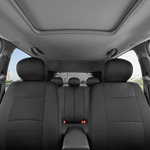 BDK PolyPro Car Seat Covers Full Set in Solid Black with Steering Wheel Cover & Seat Belt Pads – Front and Rear Split Bench Car Seat Cover, Easy to Install, Interior Covers for Auto Truck Van SUV - Image 3