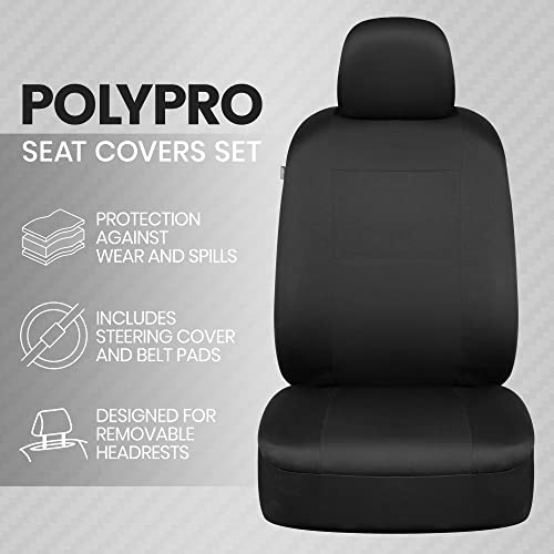 BDK PolyPro Car Seat Covers Full Set in Solid Black with Steering Wheel Cover & Seat Belt Pads – Front and Rear Split Bench Car Seat Cover, Easy to Install, Interior Covers for Auto Truck Van SUV - Image 2