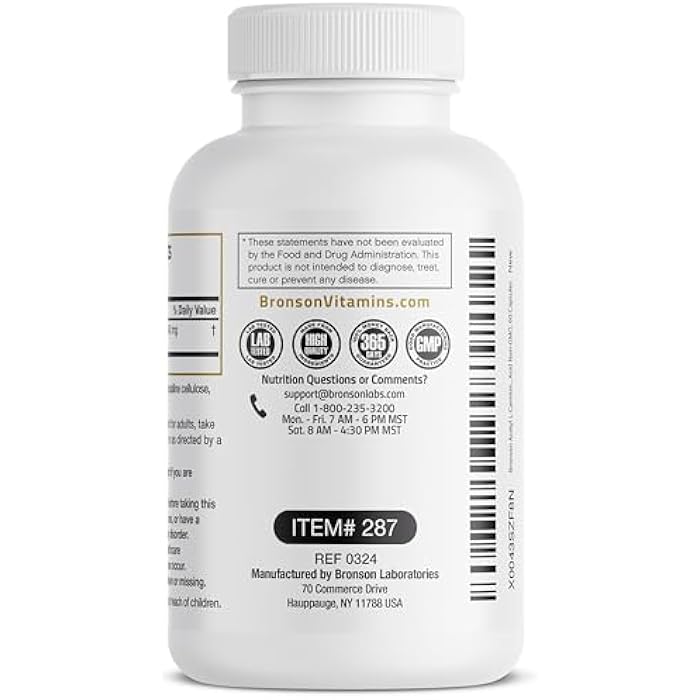 Bronson Acetyl L-Carnitine 500 MG High Potency Amino Acid Non-GMO, 60 Capsules - Image 5