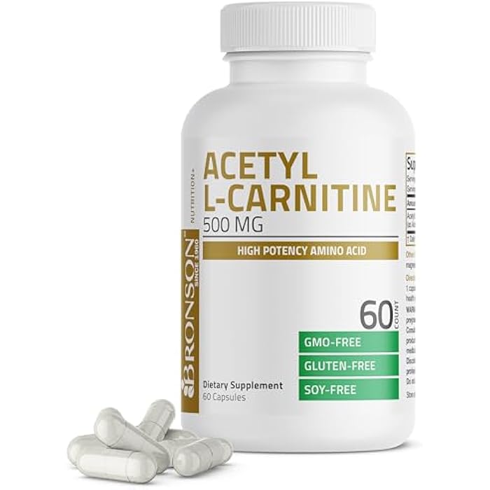 Bronson Acetyl L-Carnitine 500 MG High Potency Amino Acid Non-GMO, 60 Capsules - Image 1