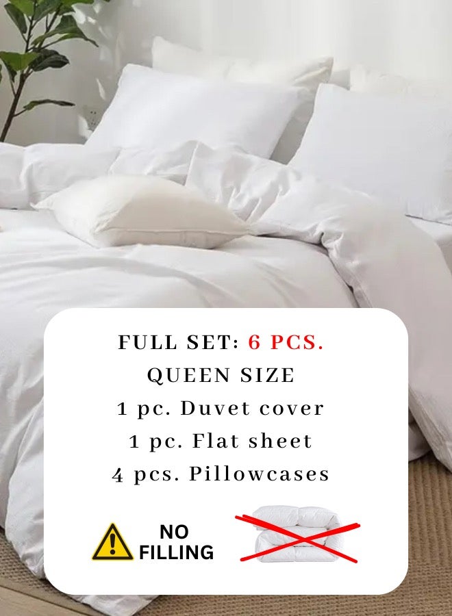 LUNA Home Queen Size 6-Piece Premium Quality Bedding Set in Solid White, No Filler Included. - Image 3