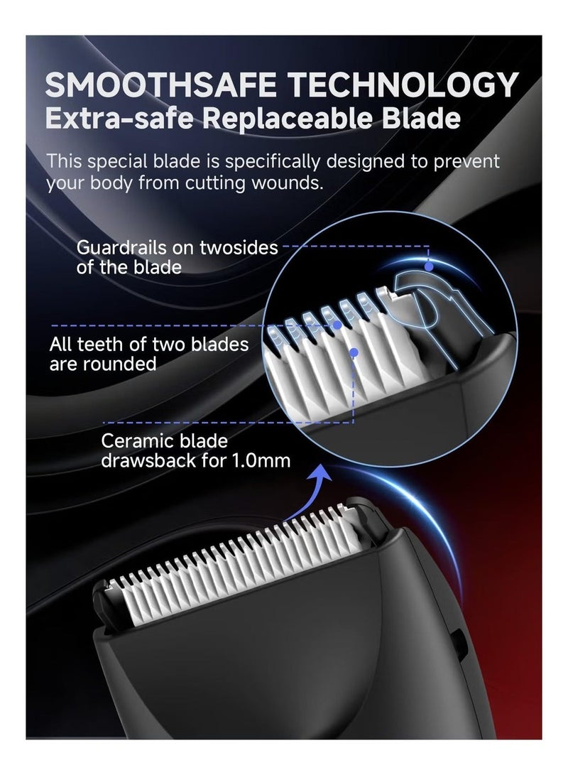 BLADELOCK 2-in-1 Full Body & Beard Trimmer, IPX7 Waterproof Rechargeable Cordless Electric Trimmer with LED Light & Ceramic Blades for Men, Grooming Kit, Manscaping, Safe & Painless Design, Black - Image 2