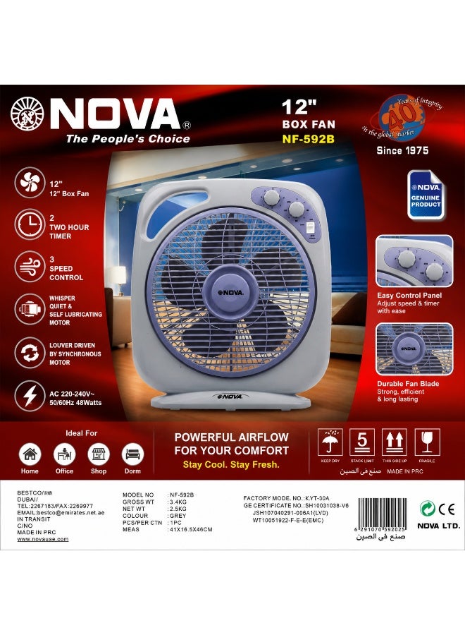 NOVA NF-592B Home & Office Box Fan – Powerful Air Circulation, Modern Design, 3 Speed Airflow Control - Image 1