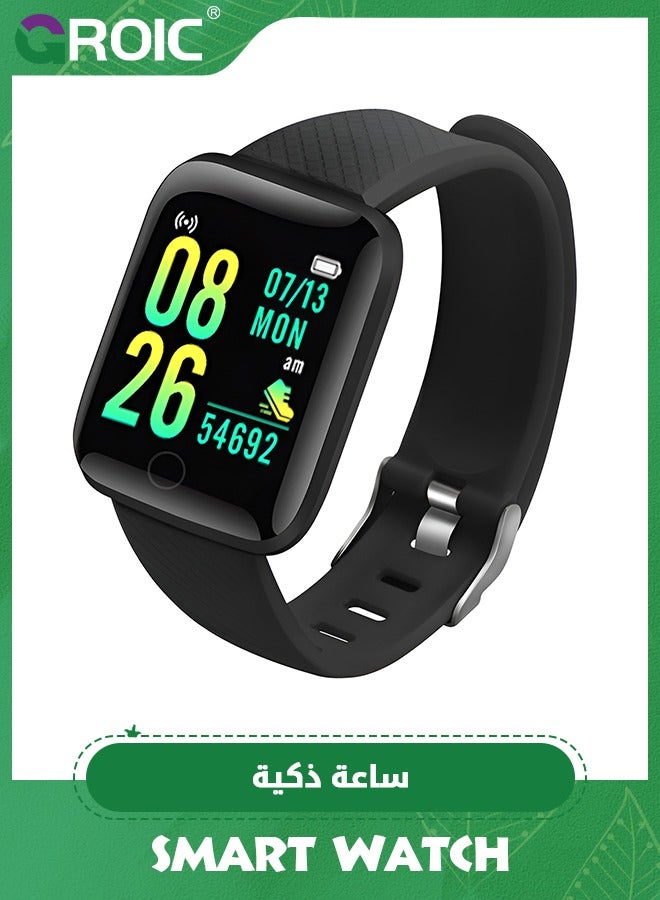 GROIC 116 Plus Black Smart Watch Bracelet, Sport Bracelet, Smart Watch, Fitness Tracker with Blood Pressure HR Monitor, IP67 Waterproof, Color Screen Smart Bracelet USB Direct Charge - Image 1