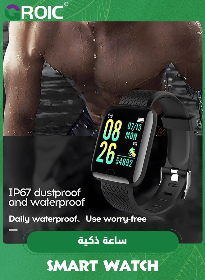GROIC 116 Plus Black Smart Watch Bracelet, Sport Bracelet, Smart Watch, Fitness Tracker with Blood Pressure HR Monitor, IP67 Waterproof, Color Screen Smart Bracelet USB Direct Charge - Image 5