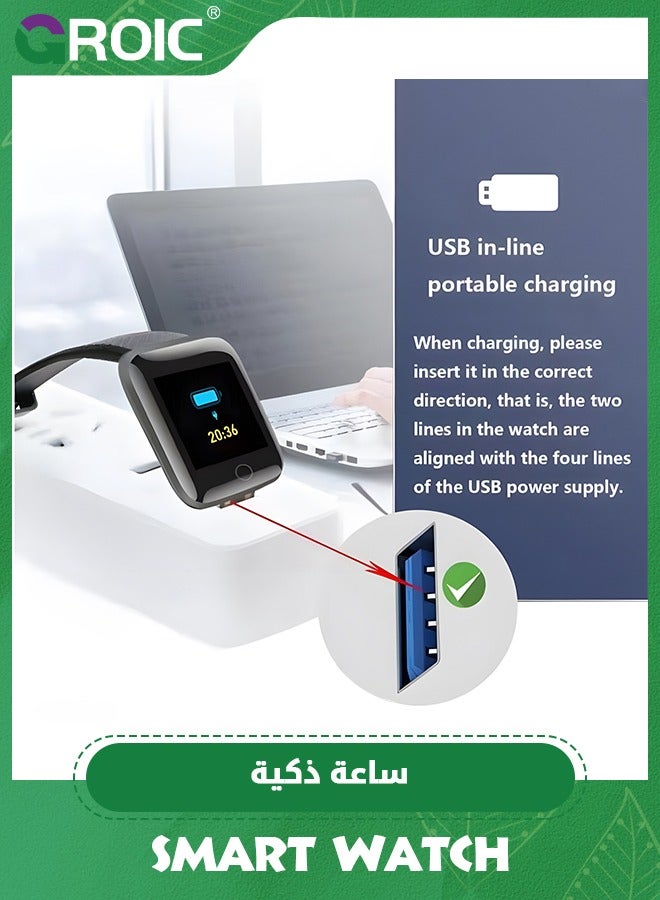 GROIC 116 Plus Black Smart Watch Bracelet, Sport Bracelet, Smart Watch, Fitness Tracker with Blood Pressure HR Monitor, IP67 Waterproof, Color Screen Smart Bracelet USB Direct Charge - Image 3