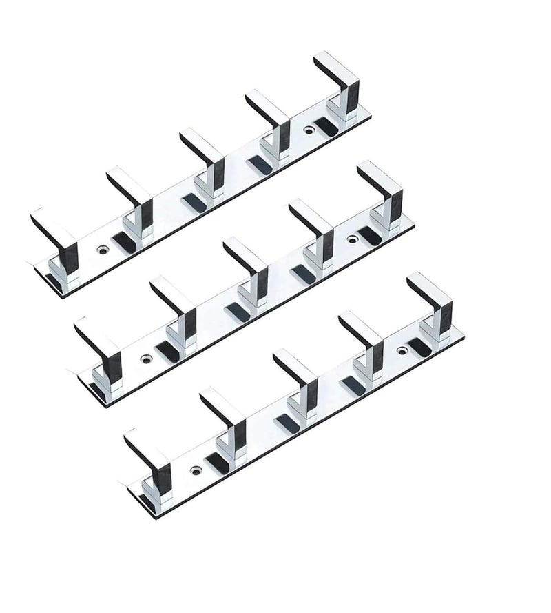 iSTAR 5 Pin Bathroom Cloth Hooks Hanger Door Wall Bedroom Bathroom Robe Hooks Rail for Hanging KeysClothesTowel Steel Hook Pack of 3 Silver - Image 1