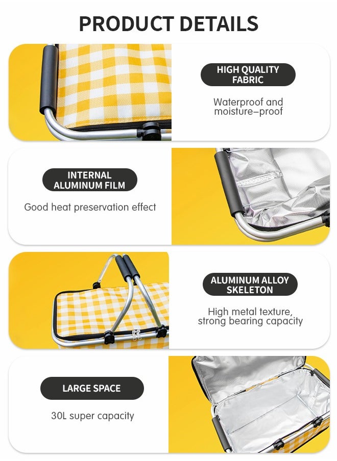 GROIC 30L Large Picnic Basket Shopping Travel Camping Grocery Bags,Insulated Picnic Basket,Leak-Proof Collapsible Cooler Bag,Grocery Basket with Lid and 2 Sturdy Handles,Camping Supplies  - Image 4