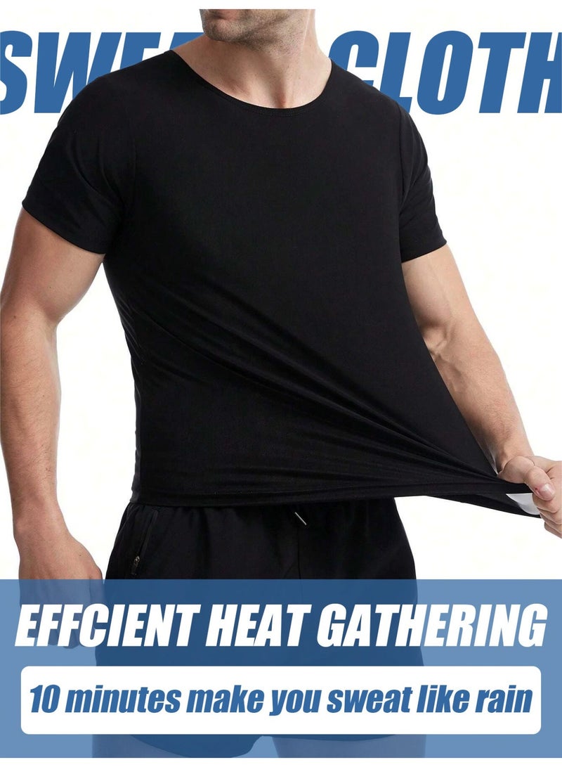 Men's Blue-Coated Short Sleeve Sweat Shirt – Sauna T-Shirt for Fat Burning & Waist Shaping During Workout - Image 2