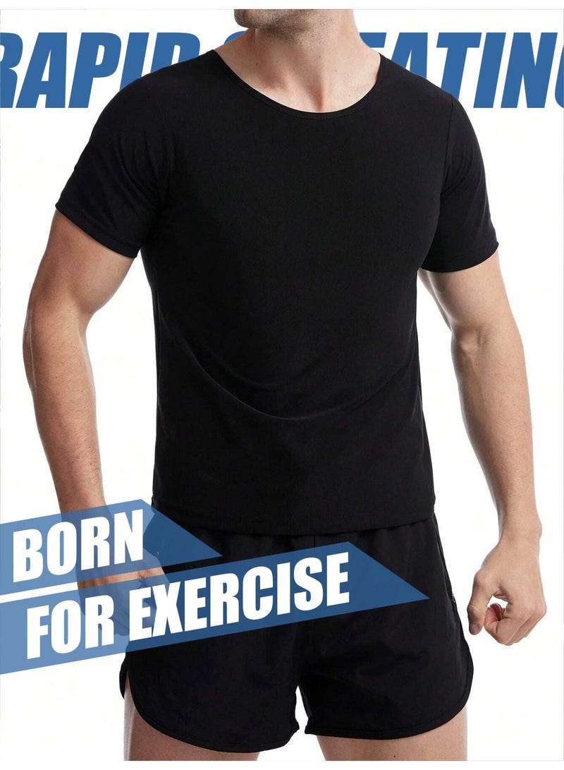 Men's Blue-Coated Short Sleeve Sweat Shirt – Sauna T-Shirt for Fat Burning & Waist Shaping During Workout - Image 4