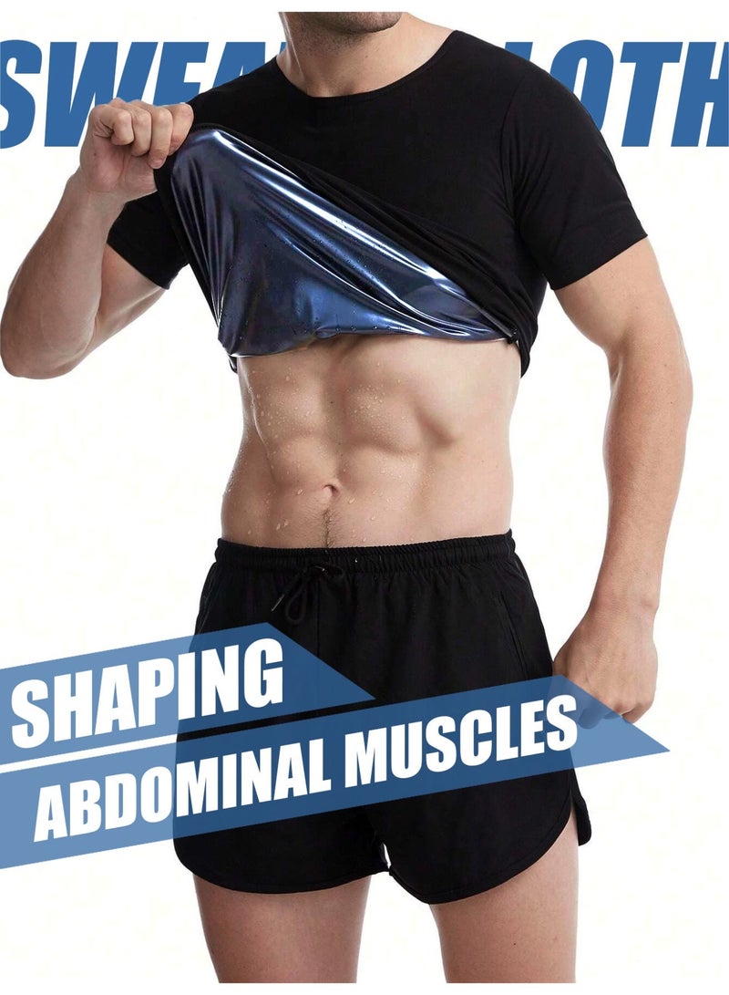 Men's Blue-Coated Short Sleeve Sweat Shirt – Sauna T-Shirt for Fat Burning & Waist Shaping During Workout - Image 3