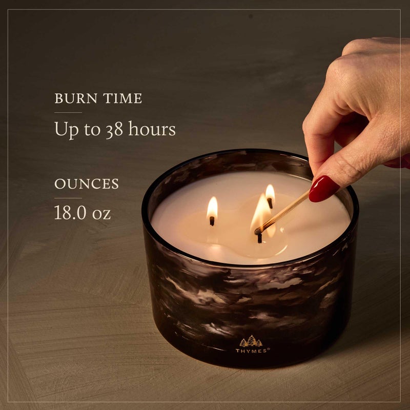Thymes Noir Woods Scented Candles for Home Decor â€“ Notes of Fresh Evergreen, Smoky Wood & Golden Amber â€“ Luxury Home Fragrance Gifts for Women & Men â€“ Burns Up to 38 Hrs (Large 3 Wick Candle, 18 oz) - Image 4