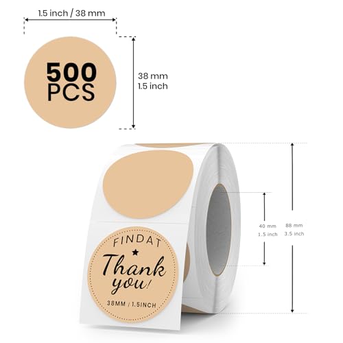 FINDAT Khaki Round Thermal Labels 1.5 Inch Vinyl Circle Waterproof Direct Printer Sticker Self-Adhesive Perforated Name Tag for Logo DIY QR Design Office Address 500 PCS - Image 2
