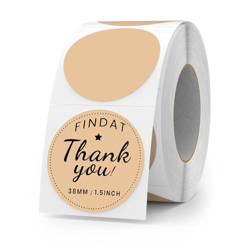 FINDAT Khaki Round Thermal Labels 1.5 Inch Vinyl Circle Waterproof Direct Printer Sticker Self-Adhesive Perforated Name Tag for Logo DIY QR Design Office Address 500 PCS - Image 1