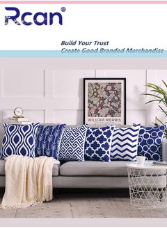 Rcan Pack of 6 Throw Pillow Covers, Decorative Cushion Covers, Durable Canvas Outdoor Cushion Covers, Pillow Sofa Cushion Covers for Home Decoration Bedroom 45x45CM/18x18''  - Image 1