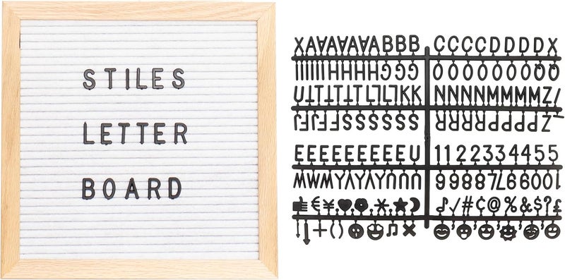 Stiles 10"x10" Felt Letter Board Sign Set, With 340 Plastic Letters, Numbers, and Symbols, Changeable Wooden Message Board for Menu, Milestones, or Baby Announcement Sign, White - Image 1