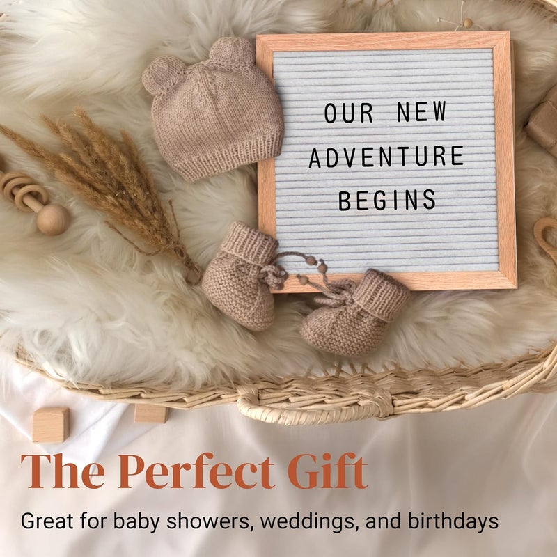 Stiles 10"x10" Felt Letter Board Sign Set, With 340 Plastic Letters, Numbers, and Symbols, Changeable Wooden Message Board for Menu, Milestones, or Baby Announcement Sign, White - Image 5