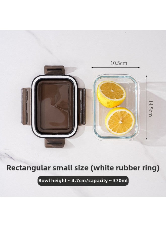 Rectangular Heat-resistant Glass Lunch Box Office Workers Can Enter The Microwave Oven Can Be Heated Lunch Box Refrigerator Glass Fresh-keeping Box-Specifications:Rectangular 370ML-semi-transparent Black Non-porous Cover White Rubber Ring-Color:high Borosilicate Glass  - Image 1