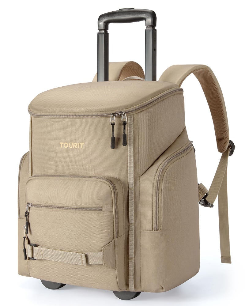 TOURIT Rolling Cooler Backpack: Leakproof Waterproof Insulated 36 Cans Beach Cooler with Wheels and Handle Outdoor Camping Picnic Travel Brown - Image 1
