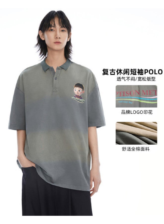 EPTISON تي شيرت بولو للجنسين بطباعة حروف، تصميم فضفاض غير رسمي بأكمام قصيرة - Image 1