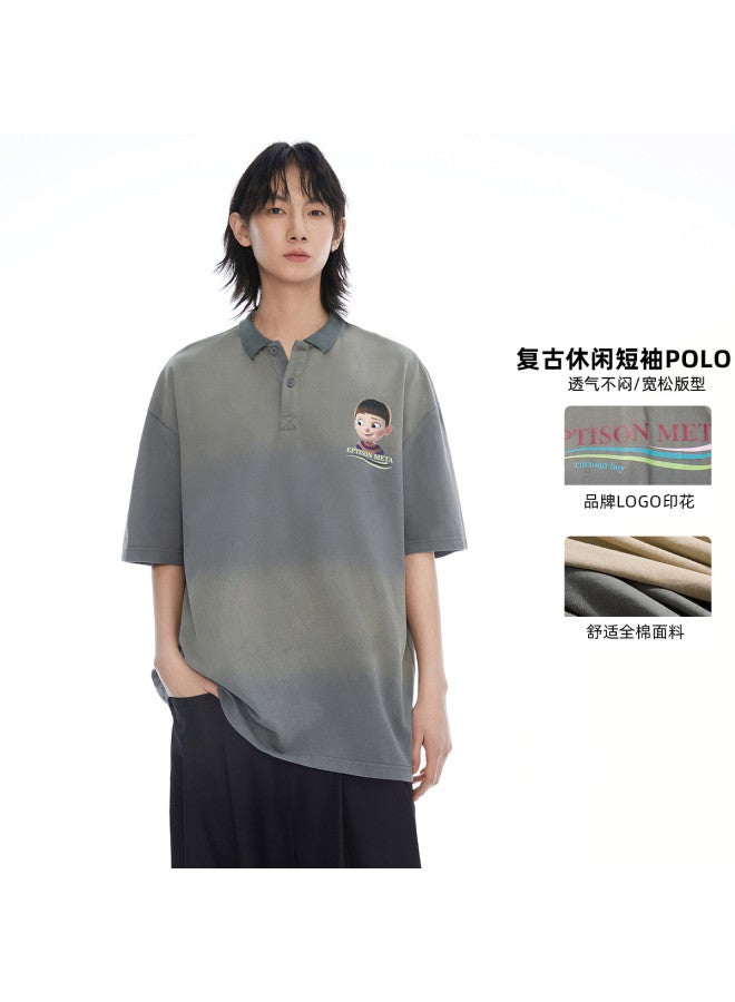 EPTISON تي شيرت بولو للجنسين بطباعة حروف، تصميم فضفاض غير رسمي بأكمام قصيرة - Image 2