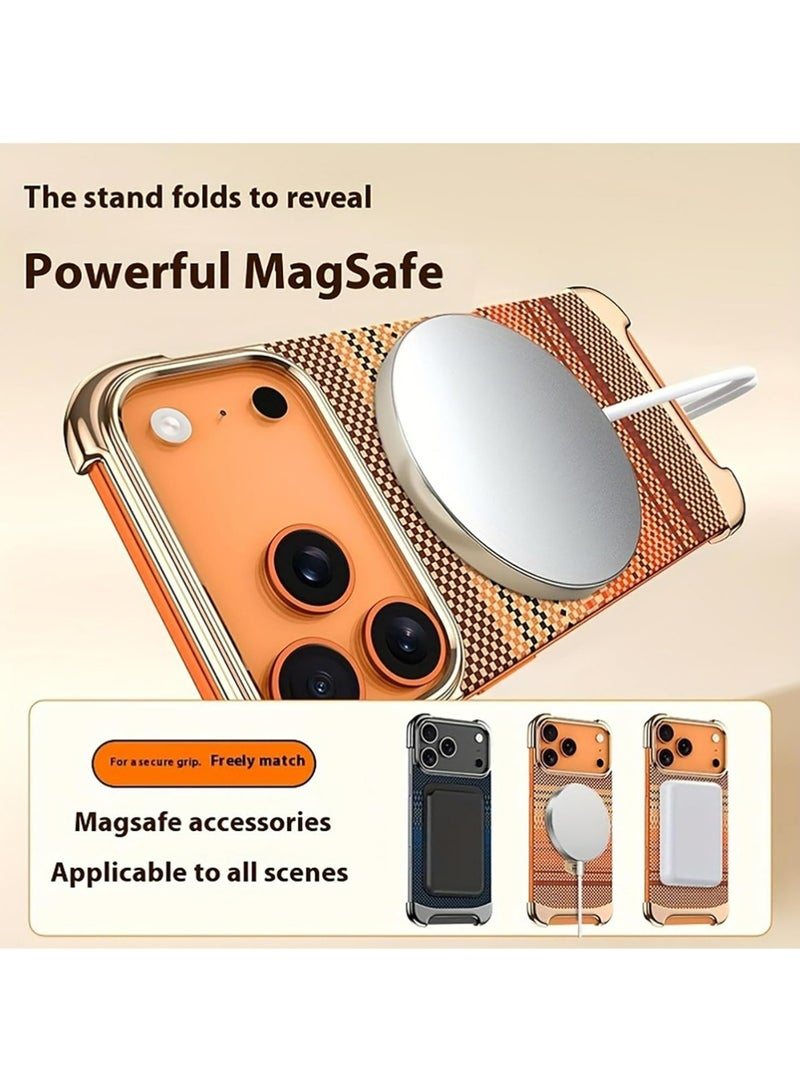 بولوز لآيفون 17 برو ماكس الحالة، الكهربائية غير الإطار ألياف الكربون نسيج المغناطيسي الدوار الوقوف حالة واقية مقاومة للإسقاط - Image 5