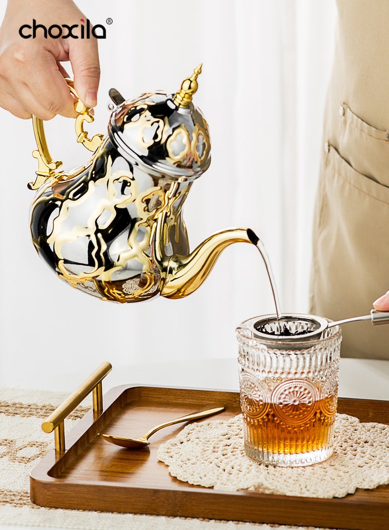 تشوكسيلا قطعة واحدة من إبريق الشاي ستاين ستيل 1200 مل، إبريق قهوة بتصميم باللونين الذهبي والفضي - Image 5