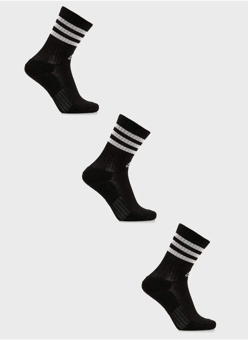 Adidas 3 Pack 3 Stripes Cushioned Sportswear Crew Socks