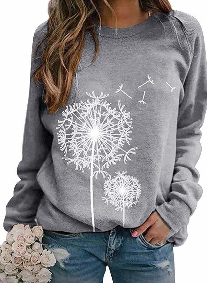 BANGELY Womens Dandelion Sweatshirt Casual Crewneck Loose Pullover Tops Long Sleeve Graphic Tee Shirt Gray - Image 1