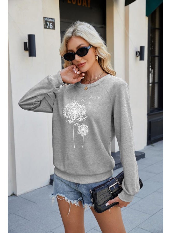 BANGELY Womens Dandelion Sweatshirt Casual Crewneck Loose Pullover Tops Long Sleeve Graphic Tee Shirt Gray - Image 2