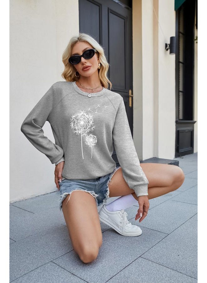 BANGELY Womens Dandelion Sweatshirt Casual Crewneck Loose Pullover Tops Long Sleeve Graphic Tee Shirt Gray - Image 3