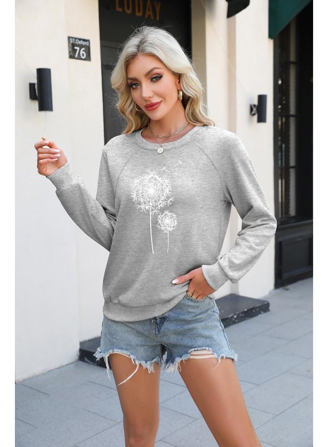 BANGELY Womens Dandelion Sweatshirt Casual Crewneck Loose Pullover Tops Long Sleeve Graphic Tee Shirt Gray - Image 4