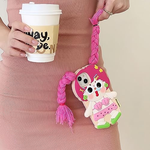 QoKcoahn Case Compatible with iPhone 16 Pro Max,Cute 3D Kawaii Funny Girls Have Long Hair Cartoon Cover with Keychain Soft Silicone Gel Drop Protector Women Girls - Image 5
