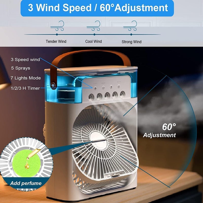 PRYTA PRYTA Portable Mini Air Conditioner Small AC Quaite Personal Air Cooler USB Power Mini Desktop Cooling Misting Fan 123 Timer with Speed 360 Adjustable for Home Office Room Desk and Car  - Image 5