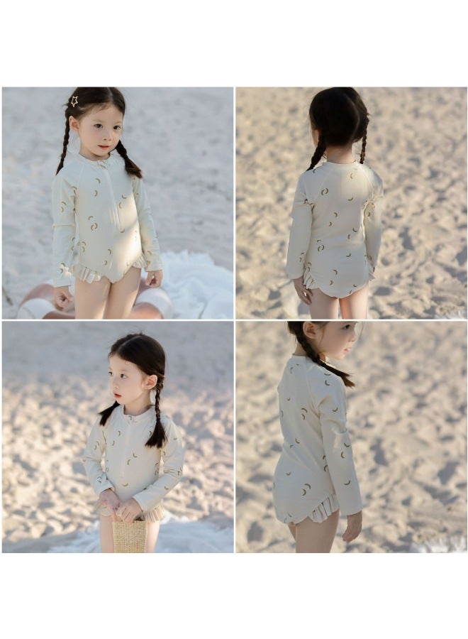 إسكدنيا Girls Baby Cute One-piece Swimsuit Girls Ins Style Floral Swimsuit Children's Long Sleeve Anti-chlorine Sunscreen Swimsuit-Color:(presale) Zipper Swimsuit Rice White Banana- - Image 5