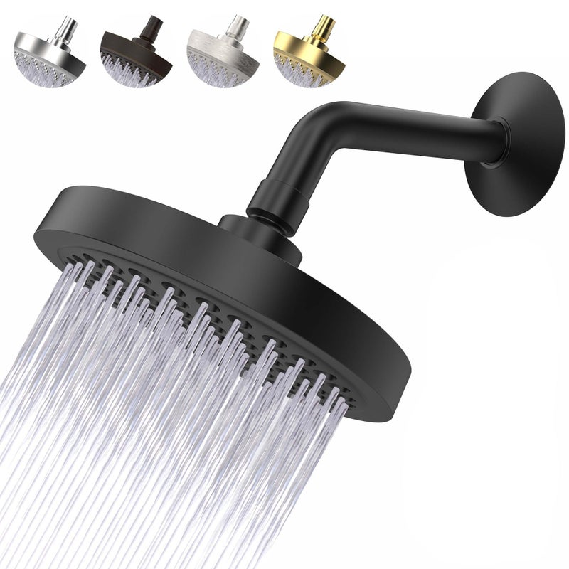 CircleSplash High Pressure Shower Head - Anti-Clogging Silicone Nozzles - 2.5 GPM Removable Restrictor - Easy to Clean Adjustable Replacement - easy to install with Plumbers Tape - 6 inch - Matte Black Finish - Image 1