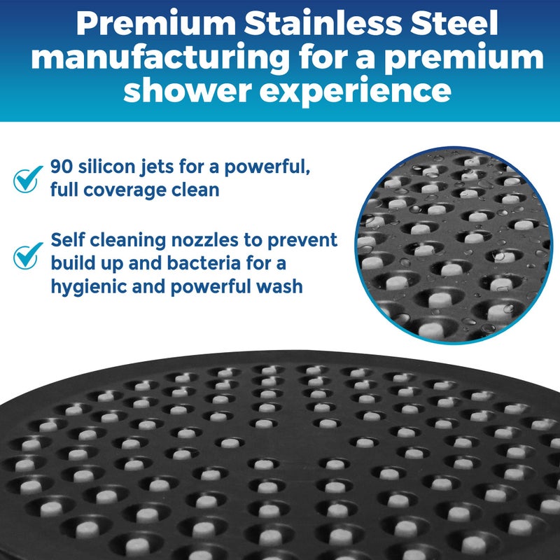 CircleSplash High Pressure Shower Head - Anti-Clogging Silicone Nozzles - 2.5 GPM Removable Restrictor - Easy to Clean Adjustable Replacement - easy to install with Plumbers Tape - 6 inch - Matte Black Finish - Image 5