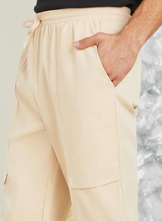 Styli Active Nude Cargo Activewear Track Pants for Men | Best Price UAE